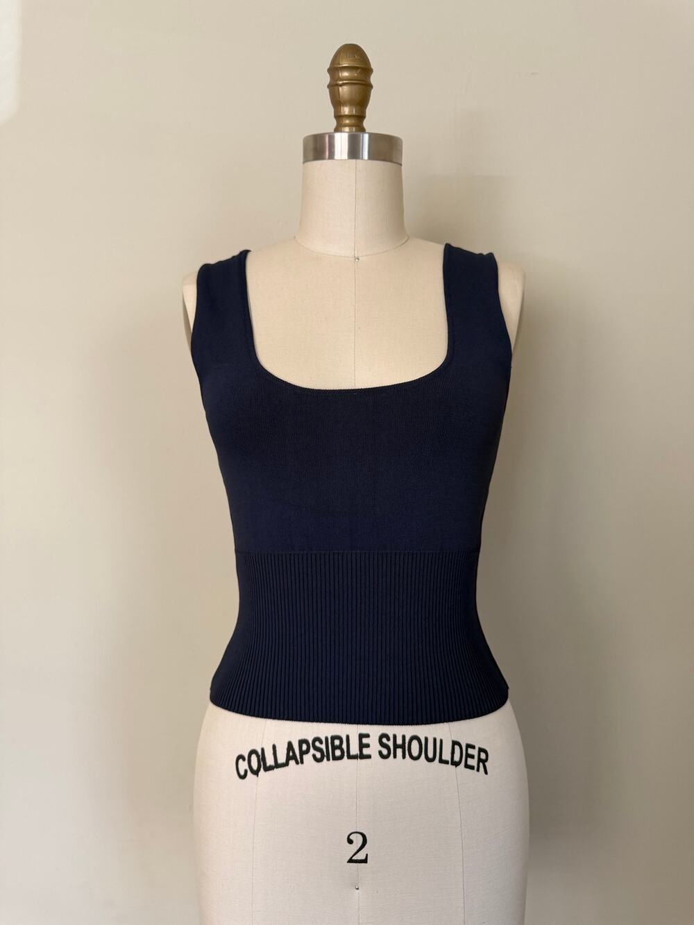 Calvin Klein Collection Navy Ribbed Sleeveless Knit Tank Top Made in Italy